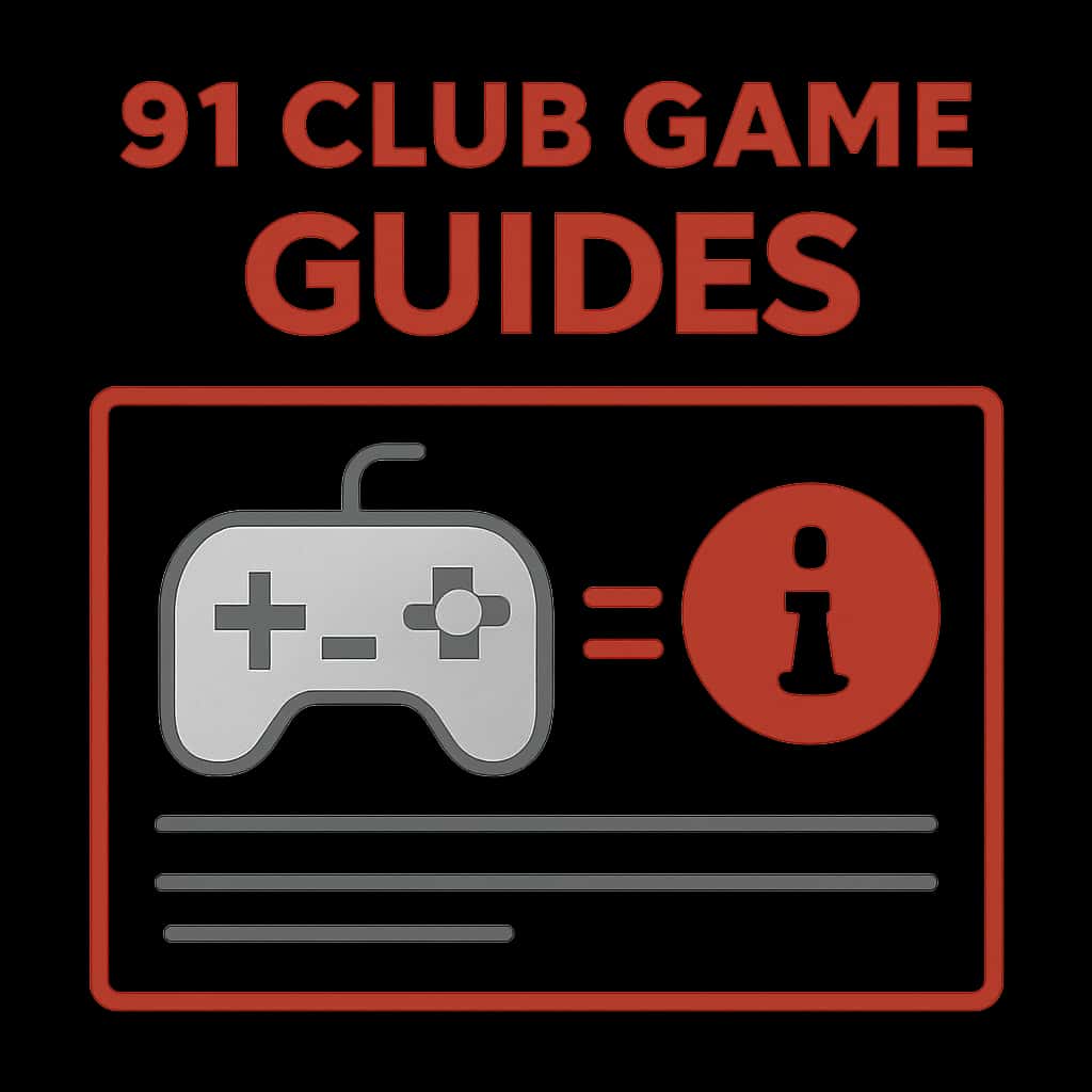 An educational diagram showcasing features of 91 Club Game Guides.