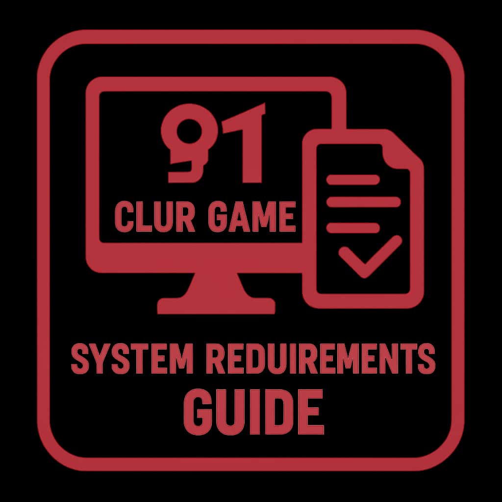 A professional badge showing the system requirements guide for the 91 Club Game.