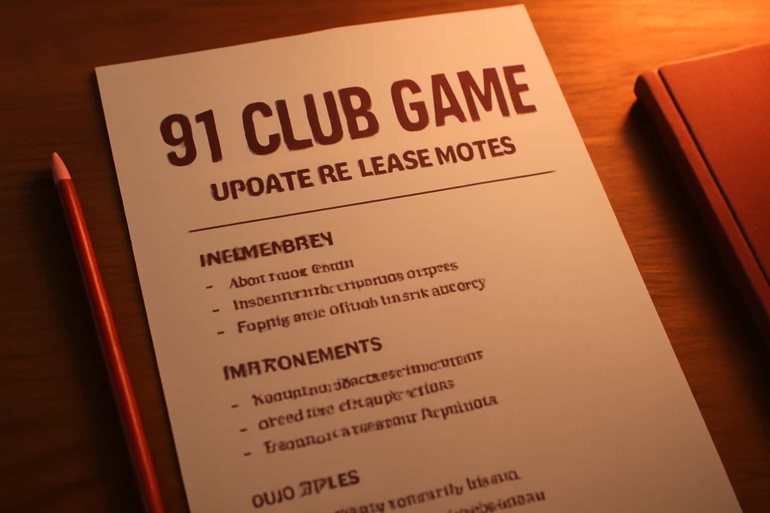 Informational scene about 91 Club Game updates, featuring clear text.