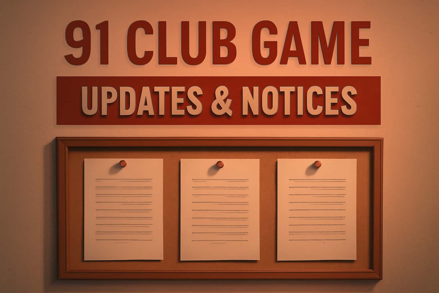 Informational scene depicting updates and notices for the 91 Club Game.